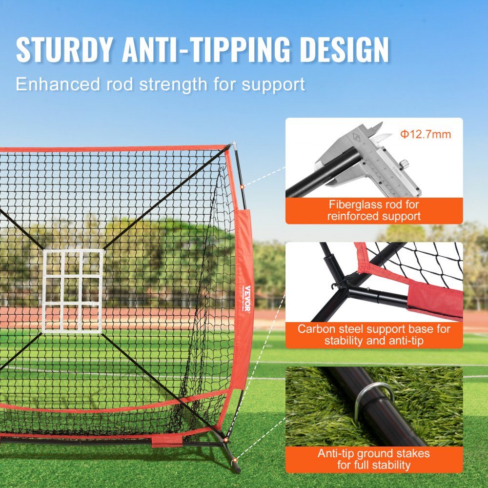 Pitching Net Pitching Target Baseball 153.4 x 90 x 153 cm, Baseball & Softball Pitching Target Made of Polyester Pitcher Net for Teenagers & Adults, Portable 600D Storage Bag Red