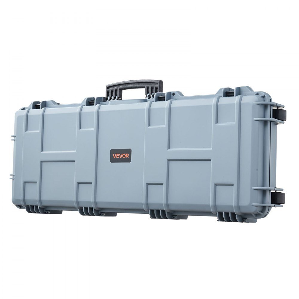 Waffenkoffer mit Hartschale für Langwaffen, abschließbarer Waffenkoffer mit vorgeschnittenem Schaumstoff, Langwaffenkoffer, Waffenaufbewahrung, rollbar, IP67 wasserdicht, 109 x 41 x 15,5 cm grau