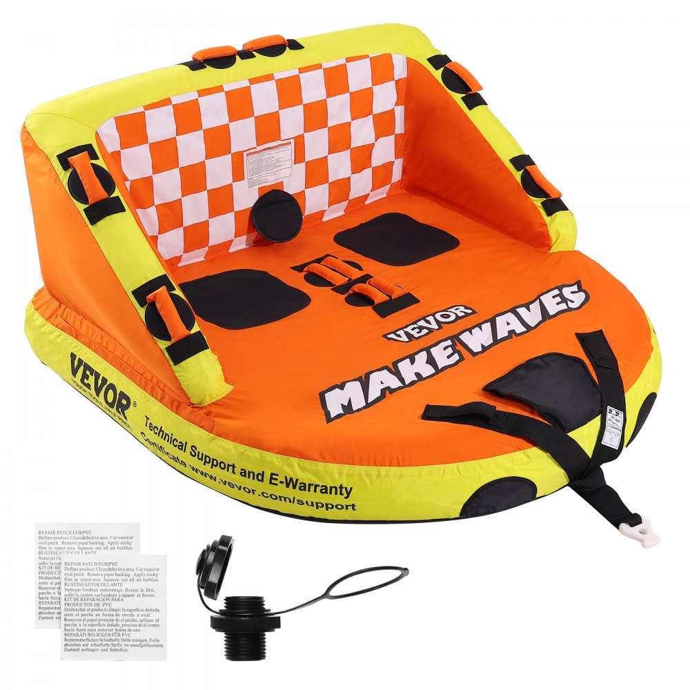 Sleepbuis voor varen, opblaasbare sleepbuis voor 1-2 rijders met dekstoelen en rugleuning, 340 lb watersportsleepbuis, volledige nylon hoes, EVA-handgrepen Sleepbuis voor varen, opblaasbare sleepbuis voor 1-2 rijders met dekstoelen en rugleuning, 340 lb watersportsleepbuis, volledige nylon hoes, EVA-handgrepen