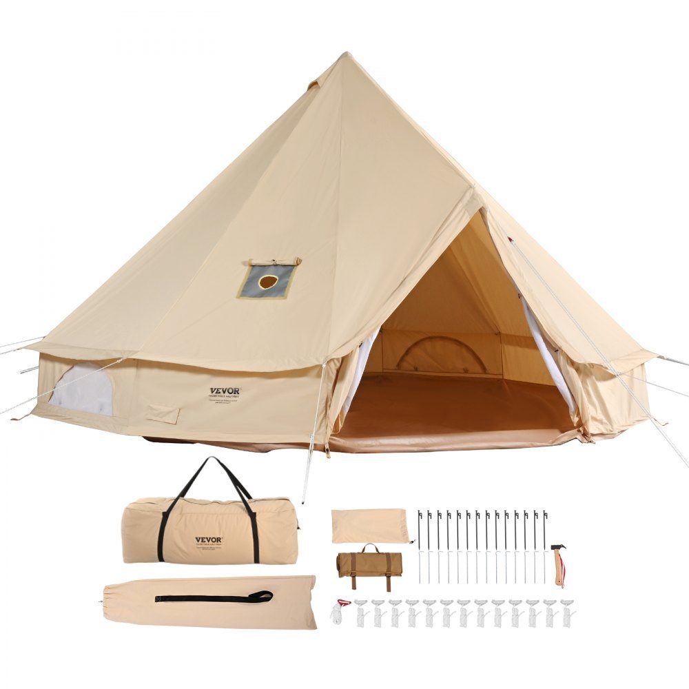 Tente cloche 6x3,5 m Tente yourte TC coton et poteaux en fer robustes avec tapis de sol en PVC Tente de camping Tente familiale pour 10 personnes Tente de groupe avec 12 fenêtres pour les aventures en plein air