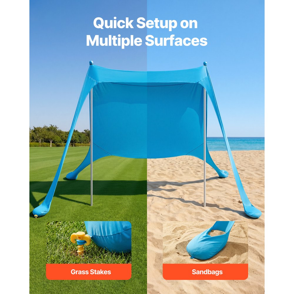 Tente de plage avec pare-soleil (UPF 50+) 2,3 x 2,3 x 2 m, abri de plage avec poteaux de support et pelles à sable, auvent portable pour les voyages en famille, le camping, la pêche, bleu Tente de plage avec pare-soleil (UPF 50+) 2,3 x 2,3 x 2 m, abri de plage avec poteaux de support et pelles à sable, auvent portable pour les voyages en famille, le camping, la pêche, bleu