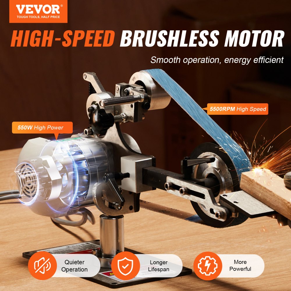 Belt Sander, 762 x 25.4mm Variable Speed Belt Polisher with VFD, 550W Polishing and Grinding Machine with 2 Grinding Shapes and 3 Grinding Belts for Metal Working, Knife Making Belt Sander, 762 x 25.4mm Variable Speed Belt Polisher with VFD, 550W Polishing and Grinding Machine with 2 Grinding Shapes and 3 Grinding Belts for Metal Working, Knife Making