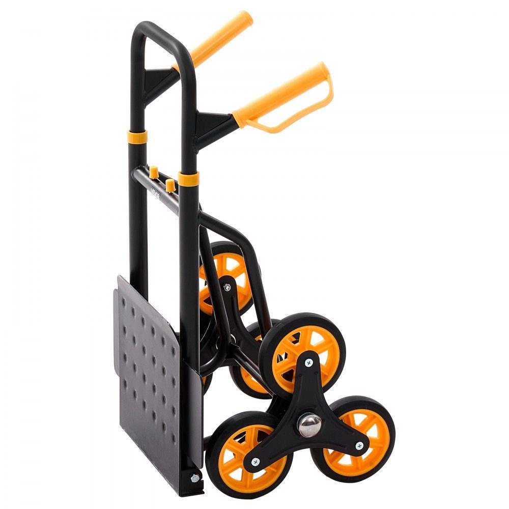 Folding stair hand truck, hand truck 150 kg load capacity, stair climber with 6 wheels & 2 tension straps, transport trolley, stair truck, stacking truck, ideal for household, shopping & storage