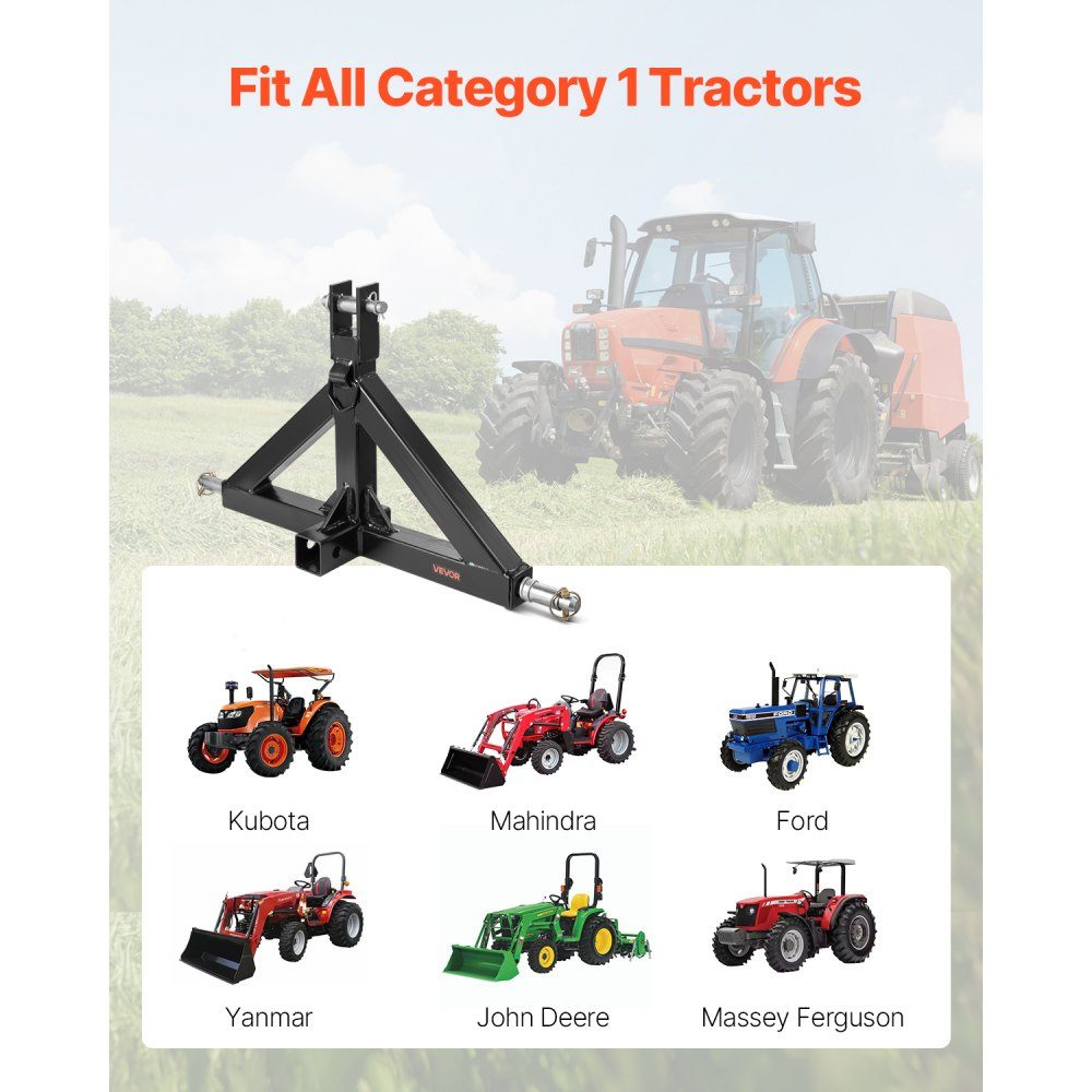 3 Point Tow Hitch with 2" Receiver Three Point Mount 3000lb Capacity Tractor Tow Hitch Adapter Compatible with Kubota, Mahindra, John Deere, Massey Ferguson – Part No. HT-22603