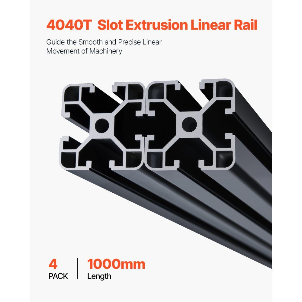 4 Pièces Profilés en Aluminium 1000mm T-slot 4040 Profilé en Aluminium, Rail Linéaire Anodisé Selon Les Normes Européennes, Profil de Rainure pour Imprimante 3D, Machine CNC DIY, Gravure Laser, Noir