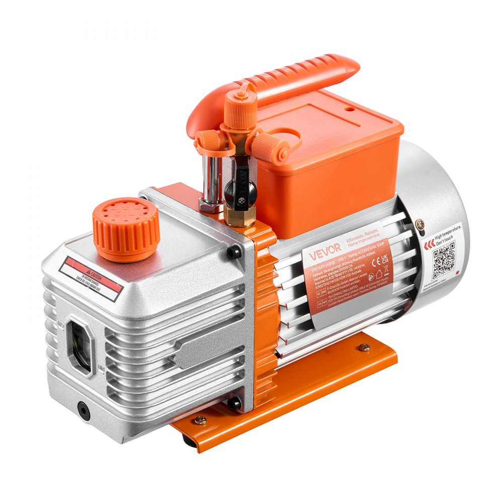 Vacuümpomp, 5 CFM 142 L/min, tweetraps, 375 W, geschikt voor R134a-, R22- en R410a-systemen, 4-polige motor, voor onderhoud van auto-airconditioning en harsontgassing, inclusief olie Vacuümpomp, 5 CFM 142 L/min, tweetraps, 375 W, geschikt voor R134a-, R22- en R410a-systemen, 4-polige motor, voor onderhoud van auto-airconditioning en harsontgassing, inclusief olie