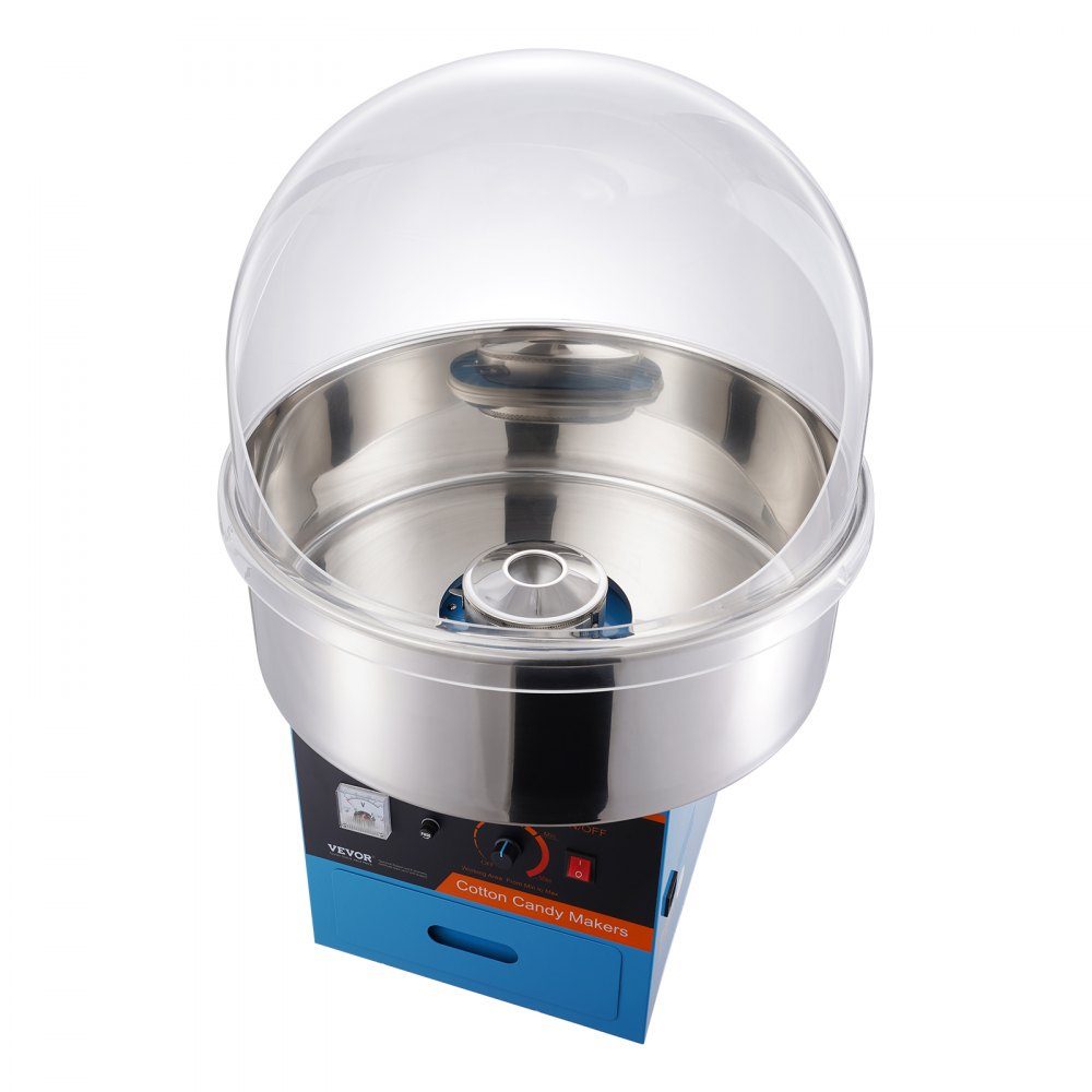 Elektrische Zuckerwattemaschine, 1 kW Zuckerwattemaschine, kommerzielle Zuckerwattemaschine mit Abdeckung, Edelstahlschüssel, Zuckerschaufel, Schublade, für Kindergeburtstage, Familienfeiern, Blau