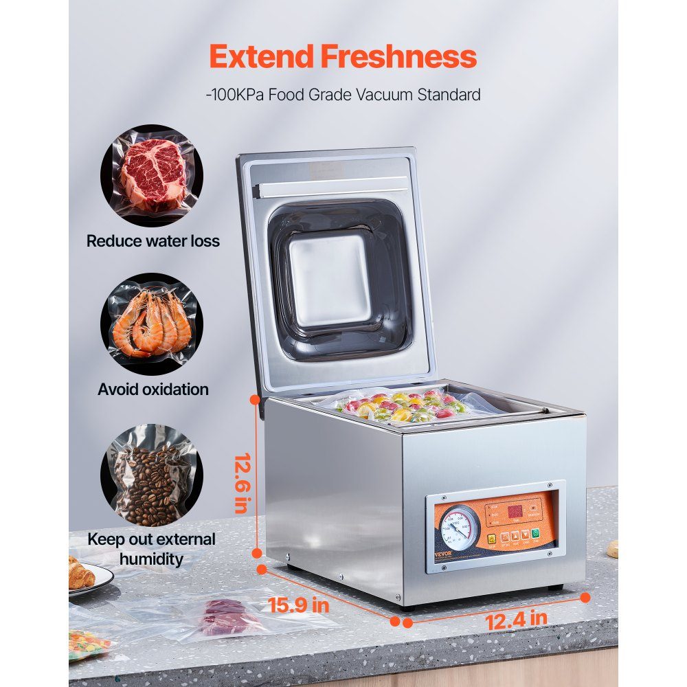 Kamervacuümmachine 260 W vacumeermachine voor vochtige gerechten, vleesmarinades enz. Compact formaat met een seallengte van 26 cm Kan worden gebruikt in particuliere keukens en commerciële ruimtes