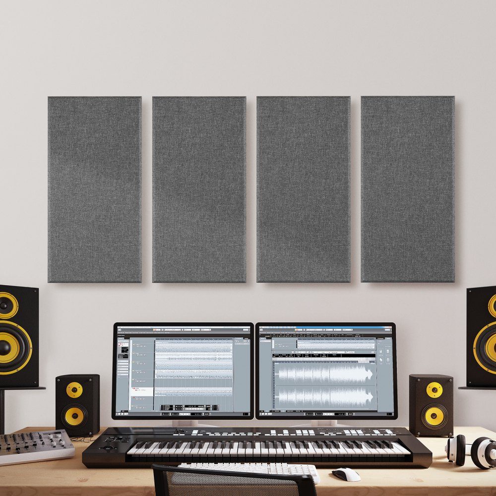 Akustikplatten, 4 Stück, 600 x 300 x 50 mm, Fiberglas, schallabsorbierende Platten, selbstklebend, Akustikwandpaneele, für Studios, Büros, Heimkinos, Konferenzräume, grau