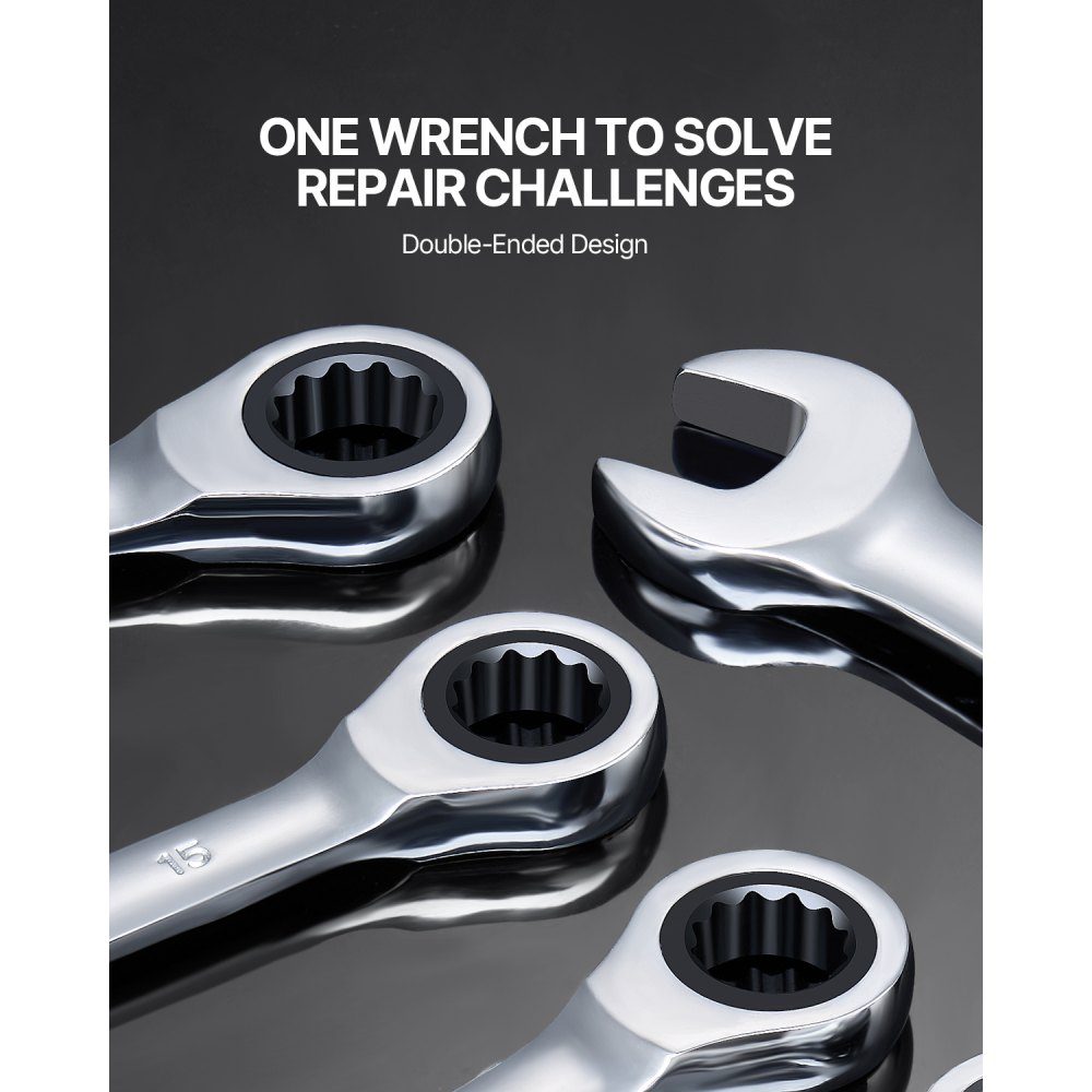 Wrench Set, 8 Piece Ratchet Wrench Set with Organizer Rack, Cr-V Steel Metric 8mm to 19mm Wrench Set, Ideal for General Car Repairs in Home, Garage, Workshop