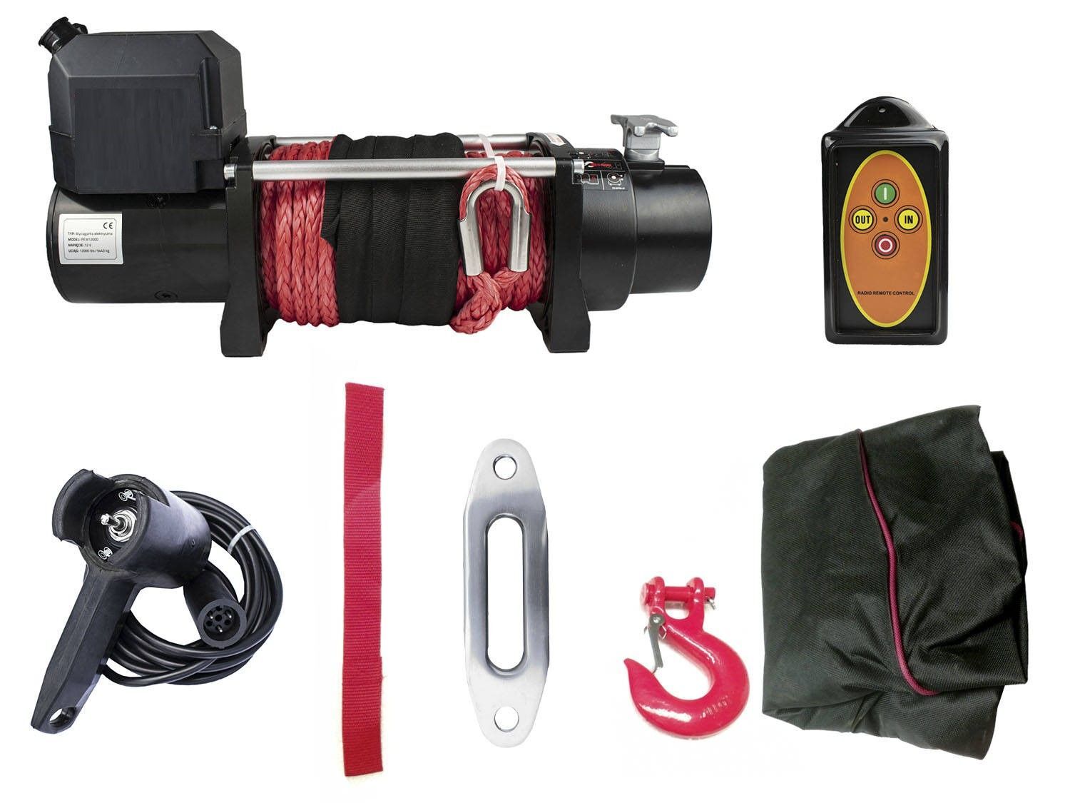 Wciągarka linowa Wciągarka z liną syntetyczną - PEW12000 12V - 5,5t komplet Wciągarka linowa Wciągarka z liną syntetyczną - PEW12000 12V - 5,5t komplet