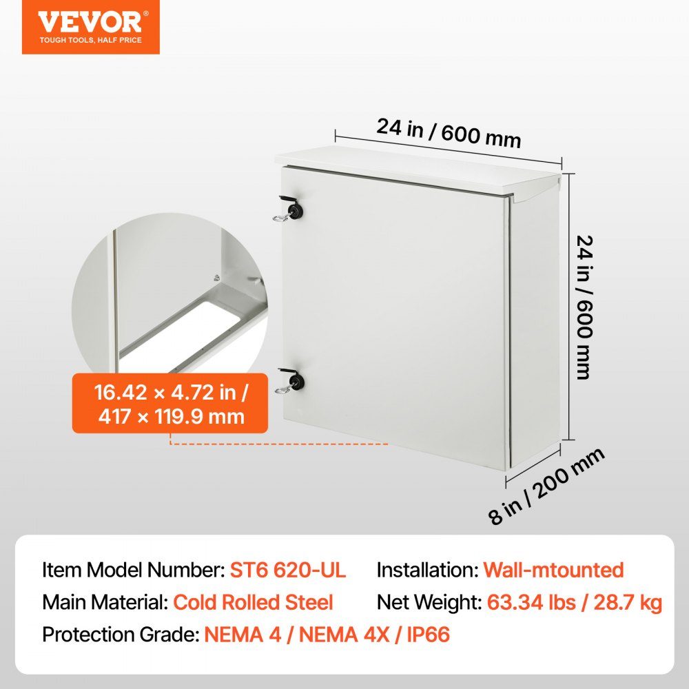 Paneel elektrische behuizing 600x600x200mm NEMA 4 buitenbehuizing IP66 Water- en stofdicht Koolstofstaal Opvouwbare binnen-buiten aansluitdoos met regenhoes