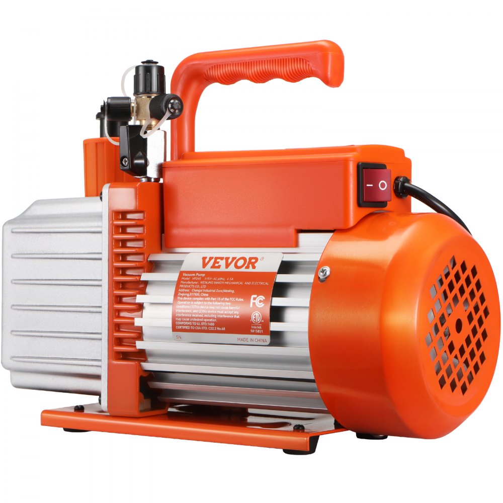 2-traps draaischuifvacuümpomp, 1/2 pk, 5 CFM, ontworpen voor HVAC-service, koudeconservering en harsontgassing, met 1/4" SAE, 3/8" SAE en 1/2" ACME bladinlaten 2-traps draaischuifvacuümpomp, 1/2 pk, 5 CFM, ontworpen voor HVAC-service, koudeconservering en harsontgassing, met 1/4" SAE, 3/8" SAE en 1/2" ACME bladinlaten