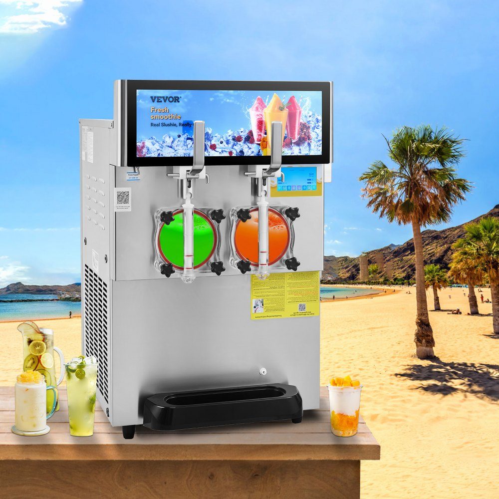 8L x 2 Kommerzielle Slush-Eismaschine, Slush-Maschine mit 26~32L/Std. Slush Slushy-Maschine, 1800 W Slush-Maker-Maschine 94 kg Slush-Eismaschine Edelstahl Slushy-Maschine 570 × 680 × 925 mm