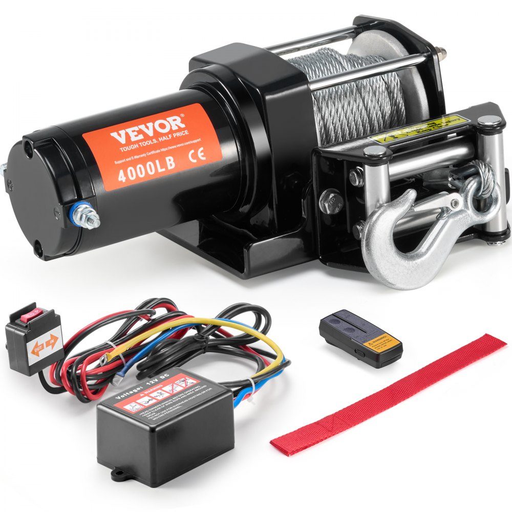 Electric Winch, 4000lb Pulley Capacity, 12V DC ATV/UTV Winch with Φ3/16" x 39ft 7-Strand Steel Cable Pulley Guide, Wireless and Wired Remote Control, IP55 Waterproof for UTV ATV Towing