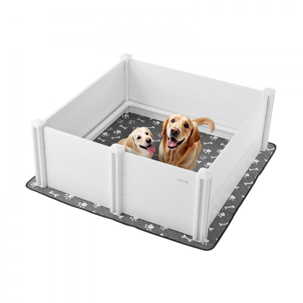 Wurfkiste für Hunde, 122x122x46cm, Welpenlaufstall aus Kunststoff-PVC mit höhenverstellbarer Tür & waschbarer Pinkelunterlage, verformungssichere Welpenkiste für große Hunde, milchweiß Wurfkiste für Hunde, 122x122x46cm, Welpenlaufstall aus Kunststoff-PVC mit höhenverstellbarer Tür & waschbarer Pinkelunterlage, verformungssichere Welpenkiste für große Hunde, milchweiß