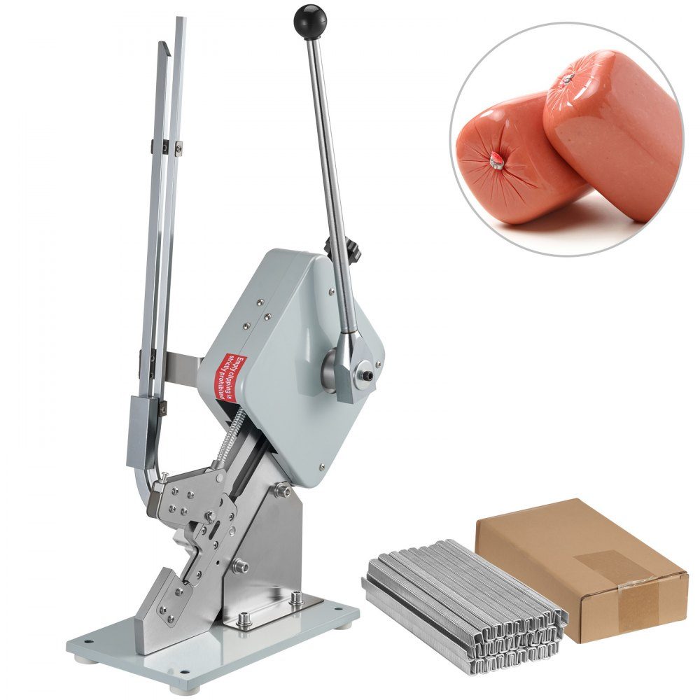 Hoge kwaliteit handmatige U-vormige worstsnijder met een doos met clips (5000 stuks), robuuste A304 broodsnijmachine van fijn staal, opvouwbare voedselsnijder, 37 x 19 x 57 cm
