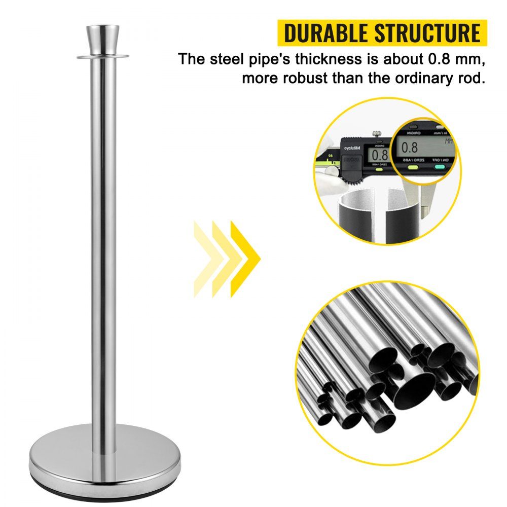 2 piece crowd control stake set with 1.5m black velvet rope, silver crowd control barrier with sturdy concrete and metal base - easy to assemble