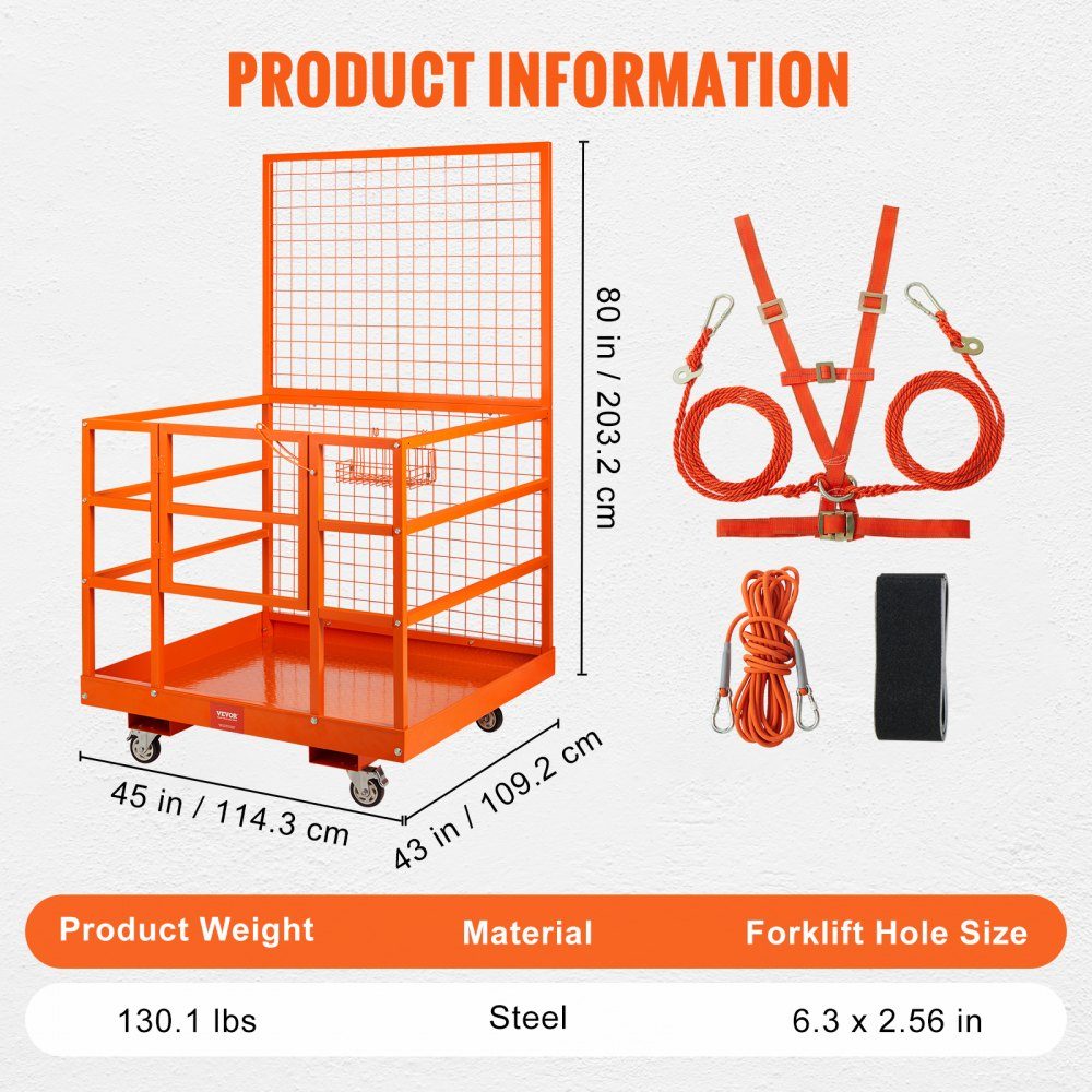 Arbeitsplattform-Gabelstapler 635 kg Sicherheitskorb Schwerlast-Arbeitskorb aus Stahl 114,3 x 109,2 x 203,2 cm Gabelstapler-Plattform Premium für 1–2 Personen Montageplattform-Gabelstapler Ideal für Arbeiten in der Höhe
