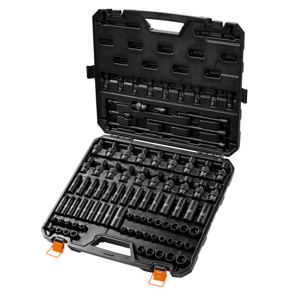 Jeu de clés à douilles professionnelles en acier allié Cr-Mo Jeu de 90 clés à douilles Clé à chocs à douilles de profondeur 6-19 mm, clé à douille HRC 42-48 incl. mallette à outils, extracteur de vis métrique Jeu de clés à douilles professionnelles en acier allié Cr-Mo Jeu de 90 clés à douilles Clé à chocs à douilles de profondeur 6-19 mm, clé à douille HRC 42-48 incl. mallette à outils, extracteur de vis métrique