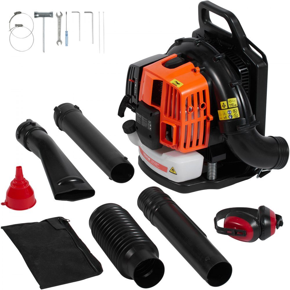Backpack Leaf Blower, 63CC 2-Stroke Gasoline Leaf Blower with 1.89L Fuel Tank, 1110 CFM Air Volume, 220 MPH Speed, Ideal for Lawn Care, Leaf Cleaning and Snow Removal