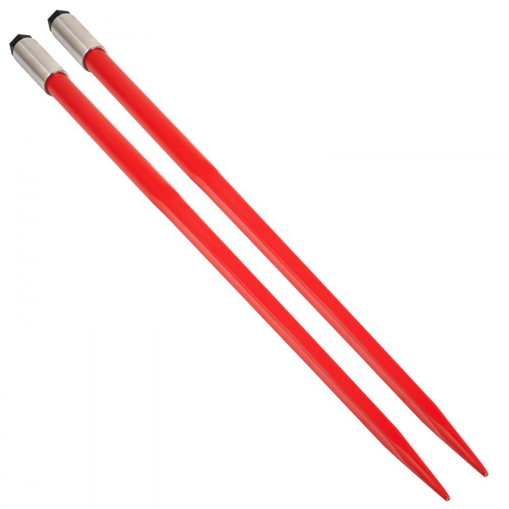 Front loader tines 125 cm, bale tines 2041 kg load capacity, bale spike quick attachment, red coated bale forks, with hexagon nut and sleeve for shovels, tractors, loaders