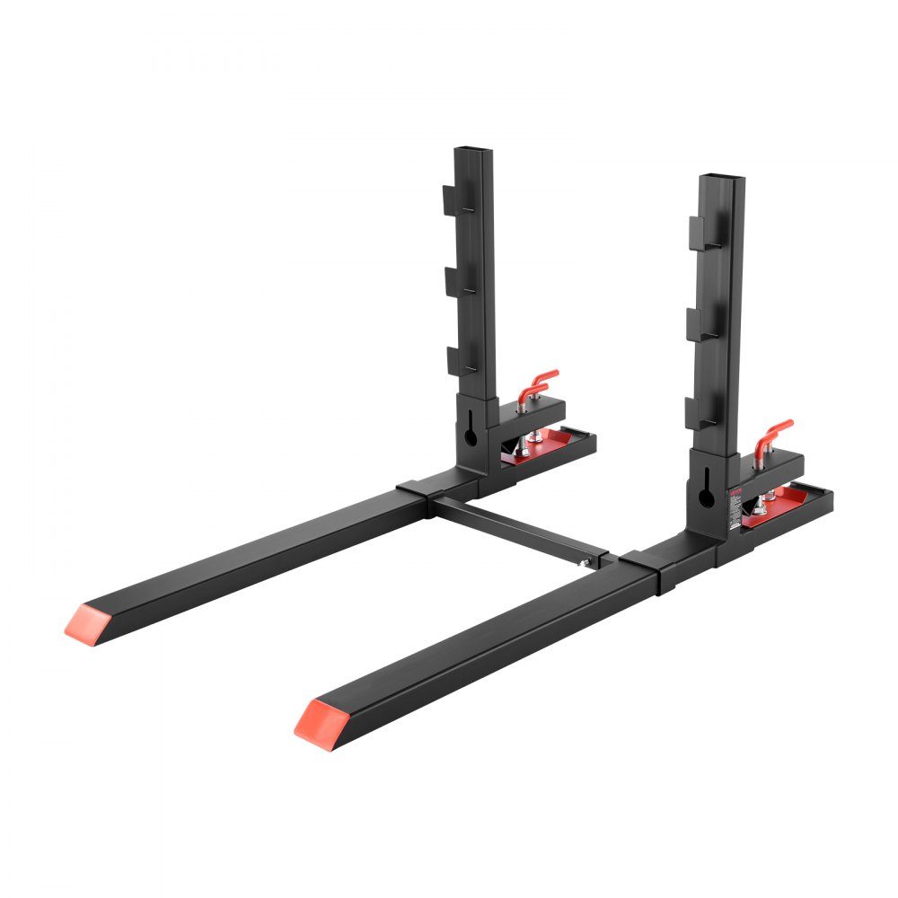 Fourches à palettes, porte-fourche à clipser 1 814 kg, longueur totale 1 490 mm, fourches avec barre stabilisatrice anti-basculement et réglable, convient aux chargeuses à pelle compactes, noires