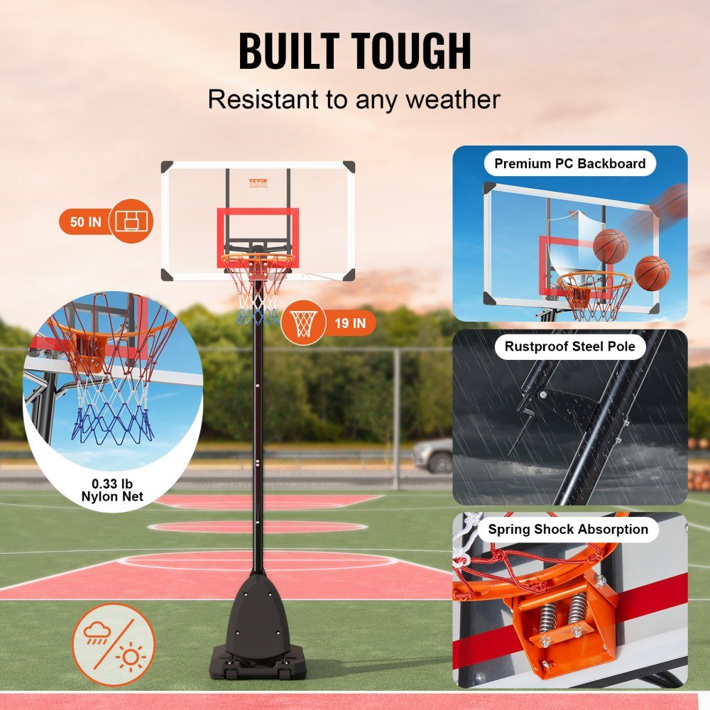 Basketballkorb Outdoor-Basketballkorb mit Ständer 232-305 cm höhenverstellbar, Φ 483 mm Basketballständer mit Rollen, Basketball-Set für Kinder & Erwachsene Ständer & befüllbarer Sockel Schwarz