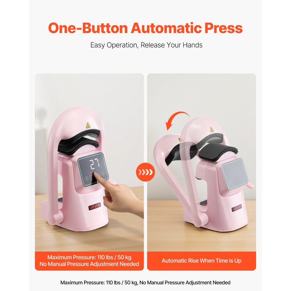 Automatic Hat Heat Press with 2 Interchangeable Plates, Auto Open and Release, Touch Screen for Time and Temperature Control, Heat Transfer Printing for Caps, Hats, Pink