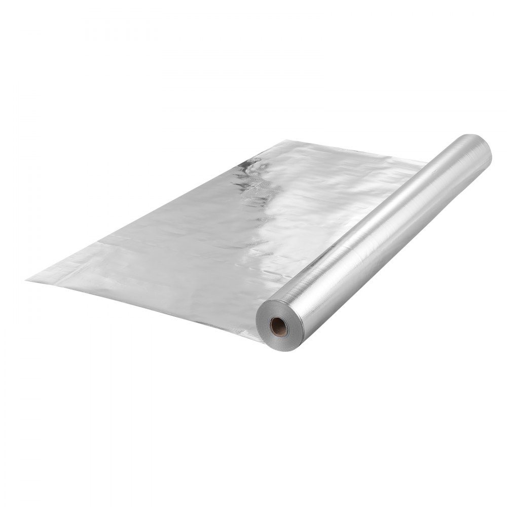 Doppelt reflektierende Isolierrolle, Strahlungsbarriere aus gewebtem Stoff, 6,5 Mil, 48 Zoll x 250 Fuß, wärmereflektierende Abschirmung aus Aluminiumfolie und PE-Gewebe, Wärmedämmrolle für Fenster und Wohnmobildächer
