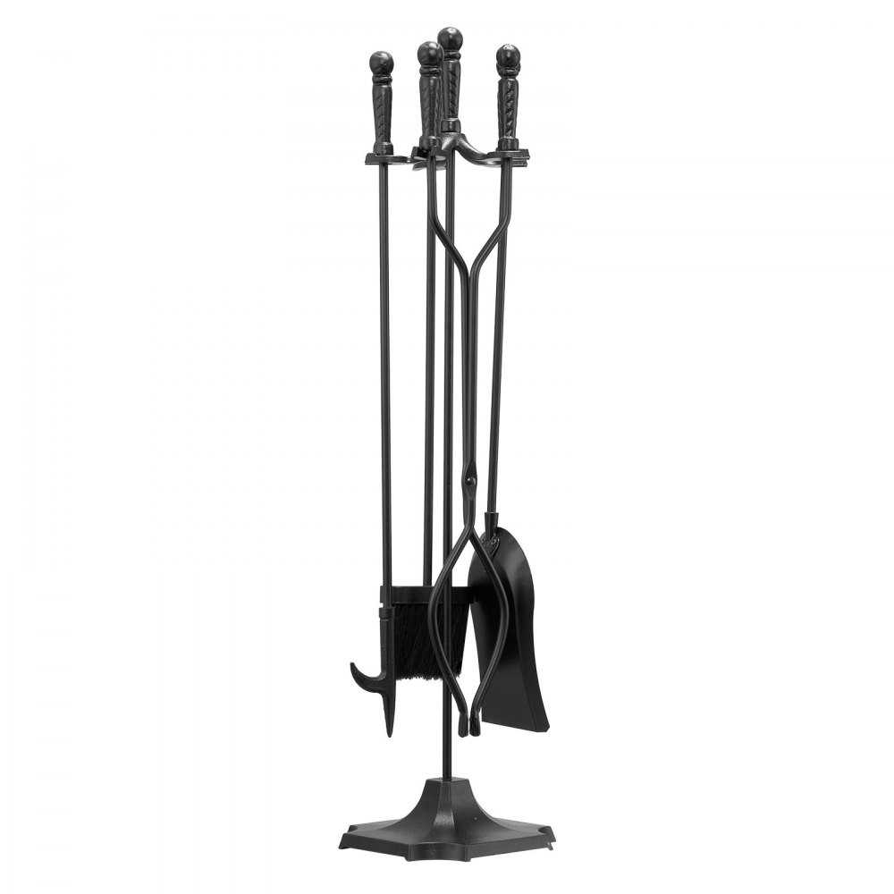 Couverts de cheminée, 5 pièces. Ensemble de couverts de four, support à cinq branches, pinces, pelle à cendres, brosse, tisonnier, accessoires de cheminée en fer forgé pour feu de camp intérieur/extérieur, noir Couverts de cheminée, 5 pièces. Ensemble de couverts de four, support à cinq branches, pinces, pelle à cendres, brosse, tisonnier, accessoires de cheminée en fer forgé pour feu de camp intérieur/extérieur, noir