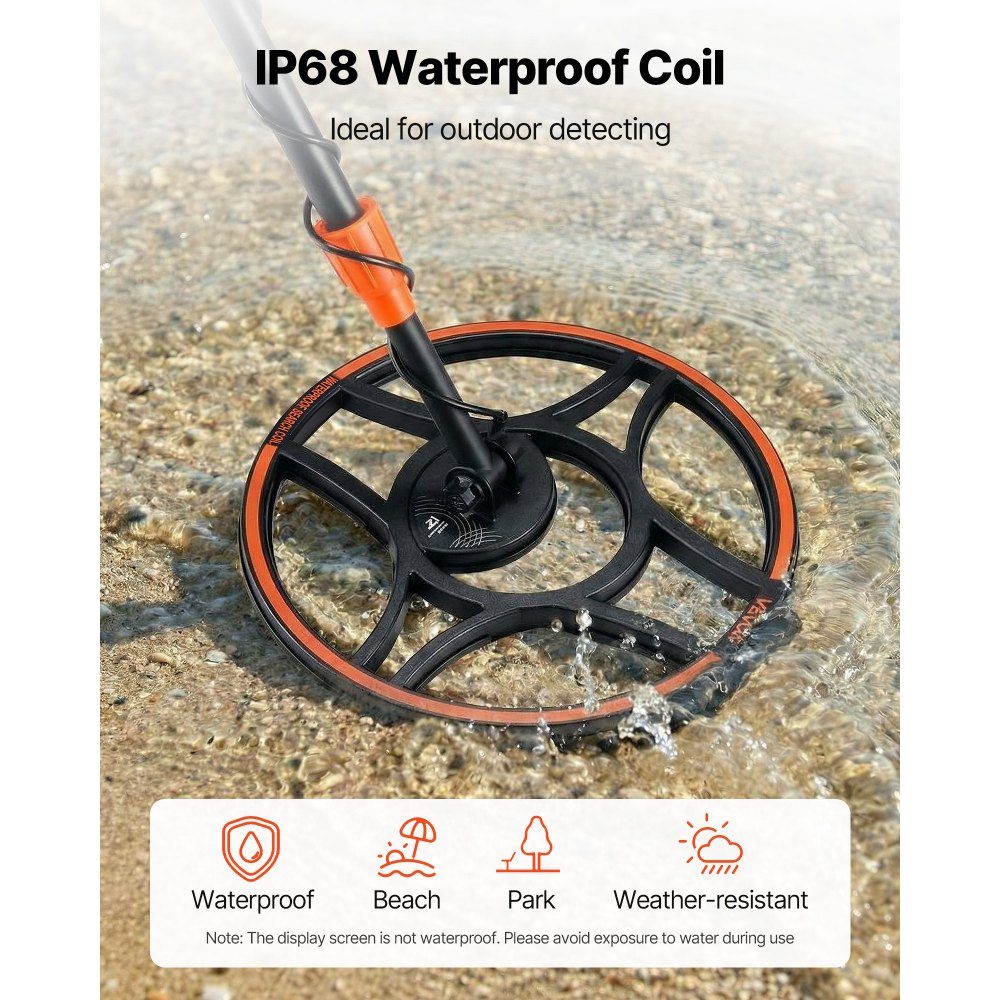 Adult Metal Detector 304.8mm Professional Metal Detector with 6 Modes Gold Detector IP68 Waterproof Search Coil with Display Headphone Adjustable Length for Gold Treasure Hunting
