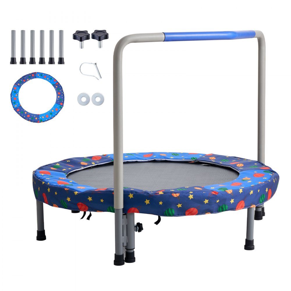 Kindertrampolin, Outdoor-Trampolin, 36 Zoll, faltbares Trampolin mit Griff, Rebounder-Trampolin, Gartentrampolin für Kleinkinder, Geburtstagsgeschenk für Kinder ab 3 Jahren, 100 kg Tragkraft, Blau