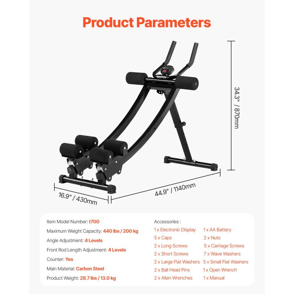 Bauchtrainingsgerät, Bauchtrainer, AB-Maschine für Fitnessstudio, Bauchtrainer mit 200 kg Gewichtskapazität, Bauchtrainer für Krafttraining, faltbares, verstellbares Fitnessgerät