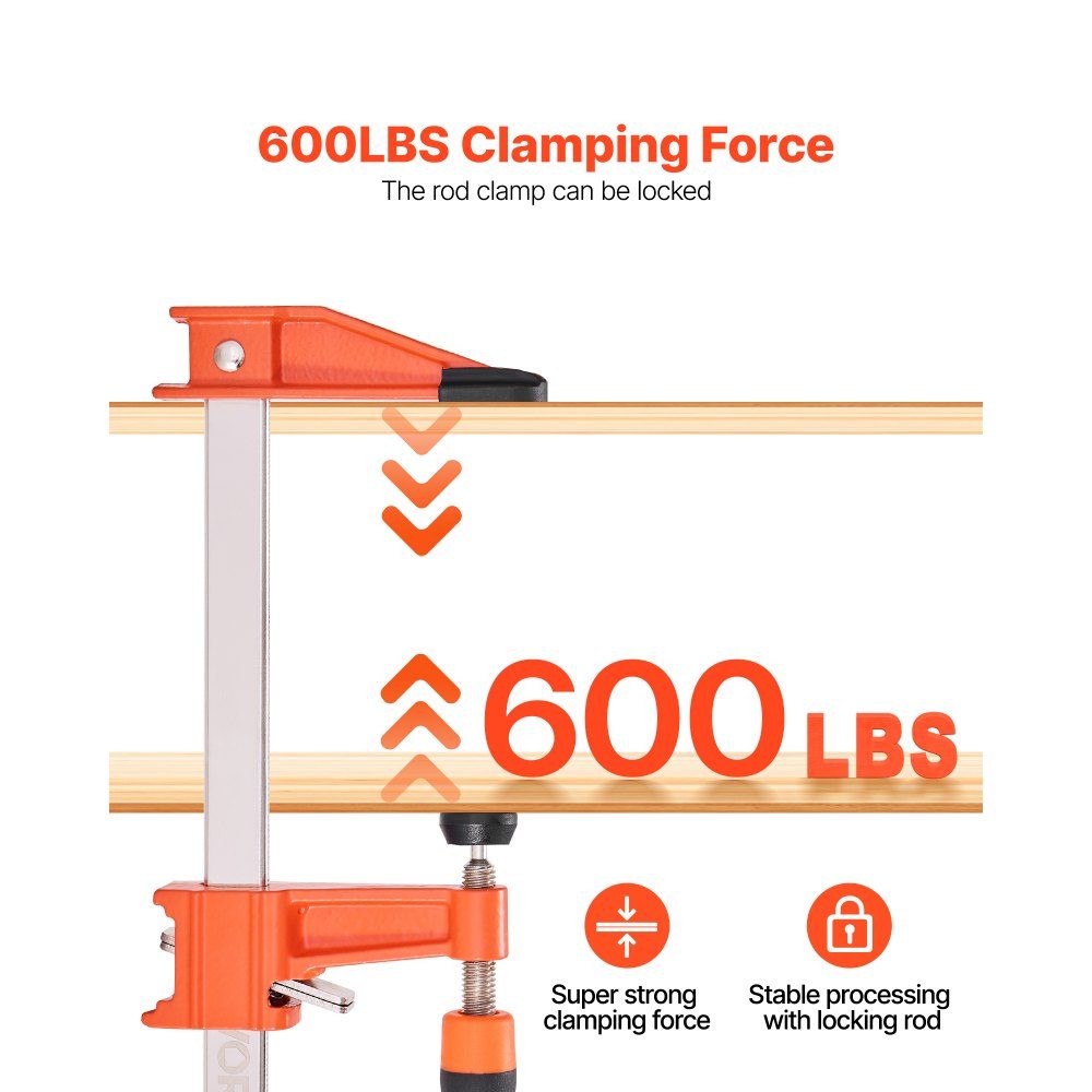 Woodworking Bar Clamps, 4 Pack (6"/12") Opening Locking F Clamp with 500 Pound Load Limit, 2.5" Depth, Cast Iron and Carbon Steel, Metalworking