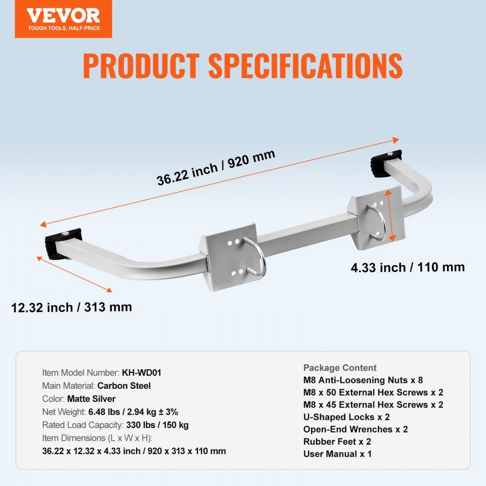 Stabilisateur d'échelle, entretoise d'échelle d'extension, accessoires robustes pour envergure/échelle murale pour gouttières, facile à utiliser et polyvalent réglable, pieds en caoutchouc antidérapants, capacité de charge : 300 lb