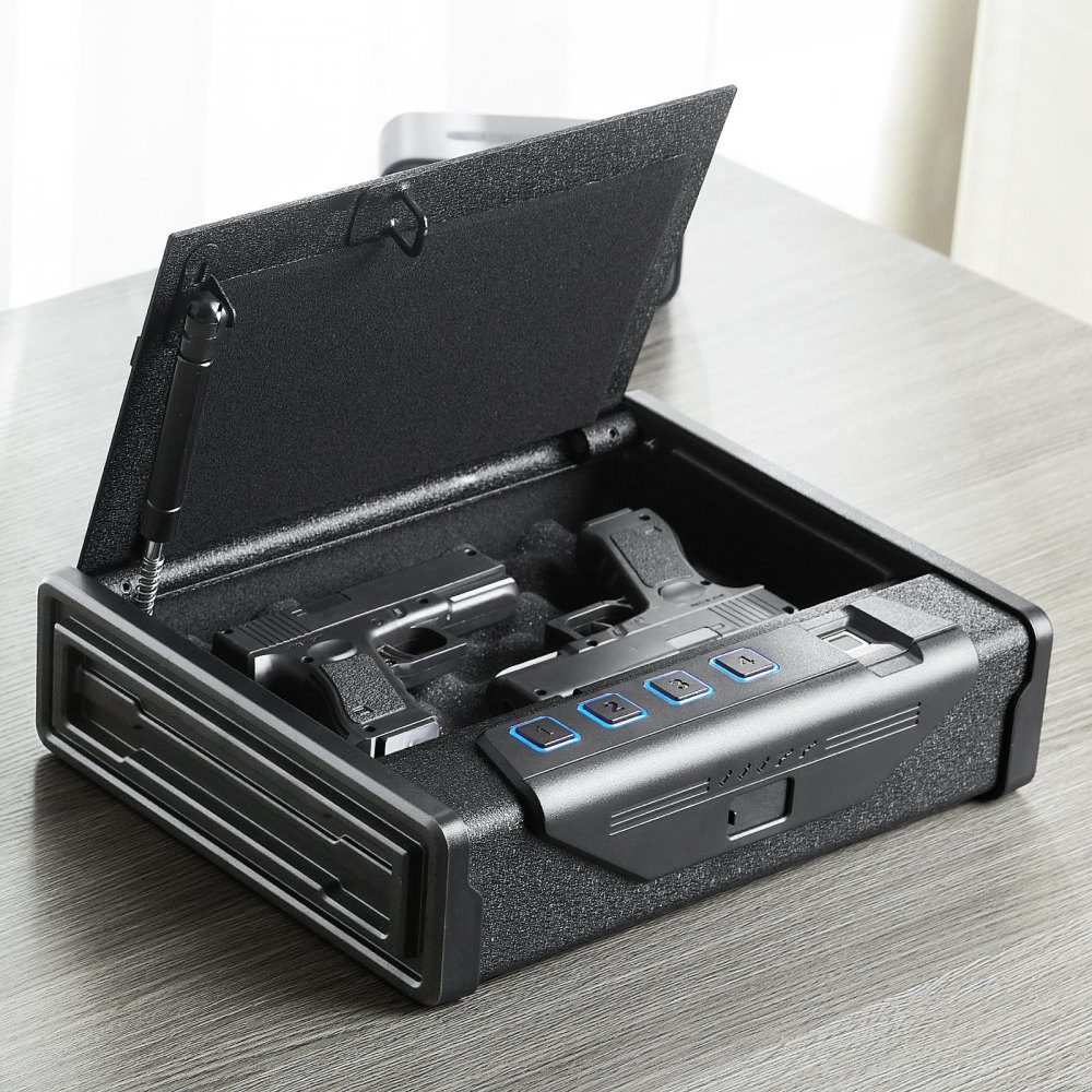 Gun Safe, Gun Case, Portable 2 Gun Gun Safe, Fingerprint, Key or Password, Cold Rolled Steel Gun Safe, 260x180x50mm, Gun Cabinet Wall Safe