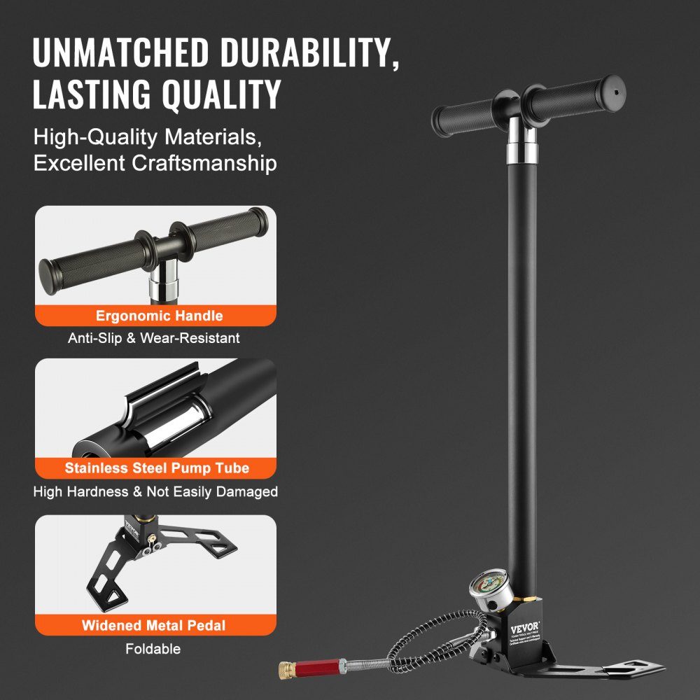 PCP-Handpumpe, 4-stufig, 30 MPa, 4500 PSI, Hochdruck-PCP-Luftgewehr-Füllstangenpumpe mit Öl-Feuchtigkeitsfilter, Manometer, Edelstahl, für Luftgewehre, Tauchflaschen, Paintball-Füllreifen