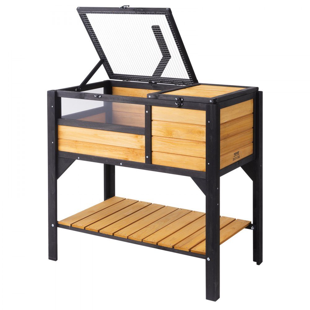 Turtle Habitat, Indoor Outdoor Wooden Turtle House, Turtle Enclosure with Light Stand, Reptile Enclosure, Small Animal Cage with Legs for Gecko, Lizard, Snake