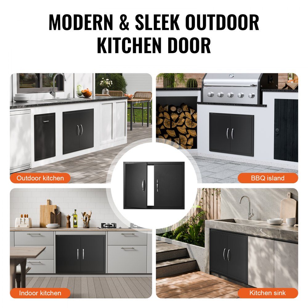 Grill-Zugangstür, 788 x 610 x 46 mm, doppelte Außenküchentür, bündige Montage, Kaltpaneeltür, vertikale Wandtür mit Griffen für Grillinsel-Grillstation (Edelstahl + ölgespritztes Produkt)