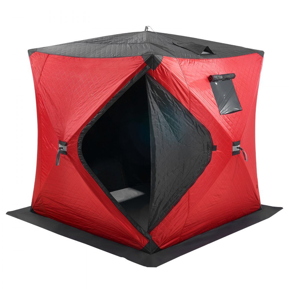 Portable Ice Fishing Tent, Pop Up Ice Fishing Tent for 3-4 People, Fishing Tent, Fishing Umbrella, Thermal Ice Hut for Winter Fishing, Tent with Anchors, Ropes, Carry Bag, 1.8x1.8x2m, Red