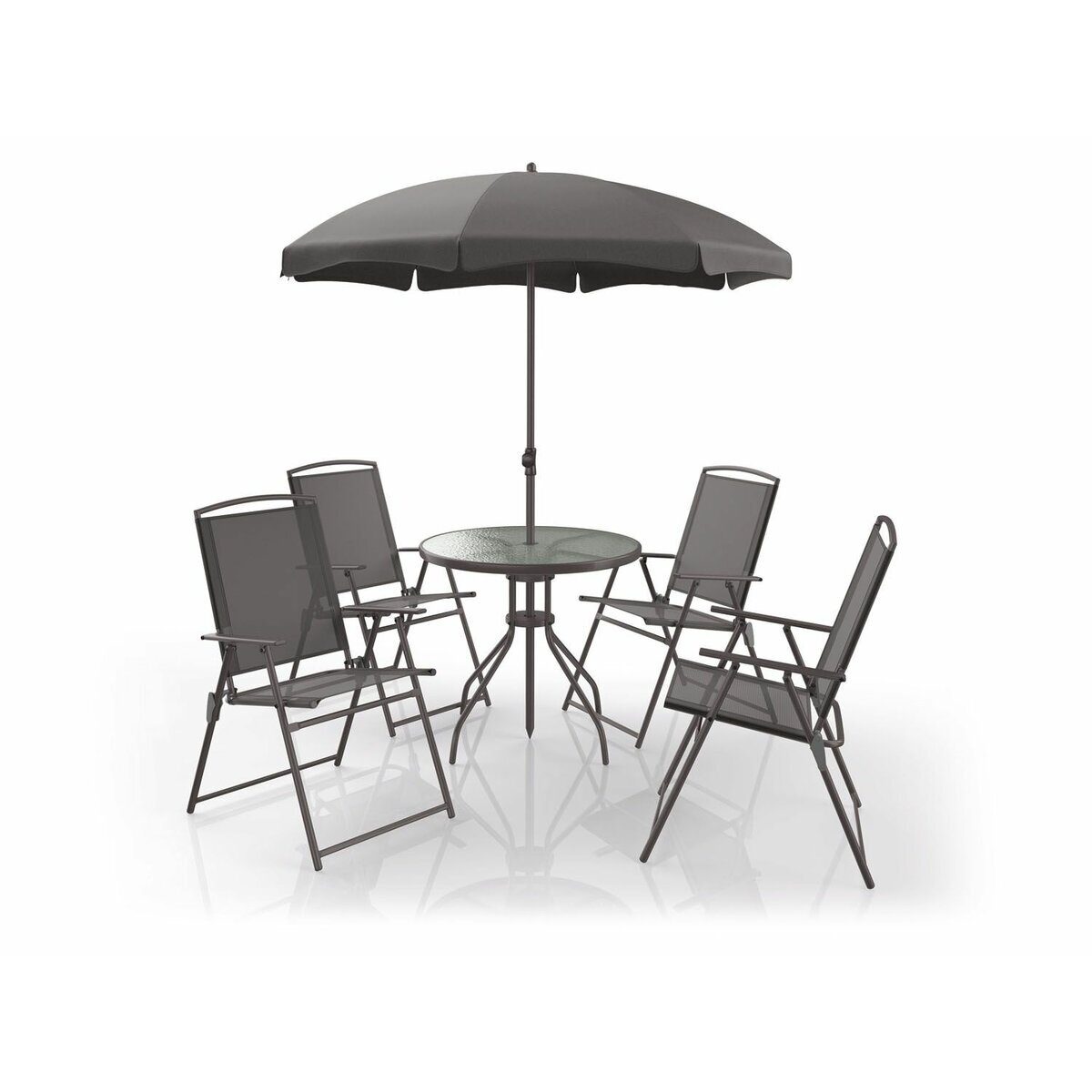 Groupe de sièges, 6 parties, avec table et parasol