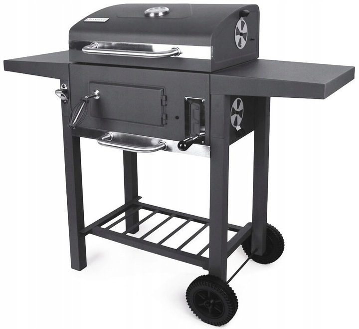 BBQ-Holzkohlegrill-Smoker-Set in Graphit mit höhenverstellbarem Deckel und 2 Seitenablagen
