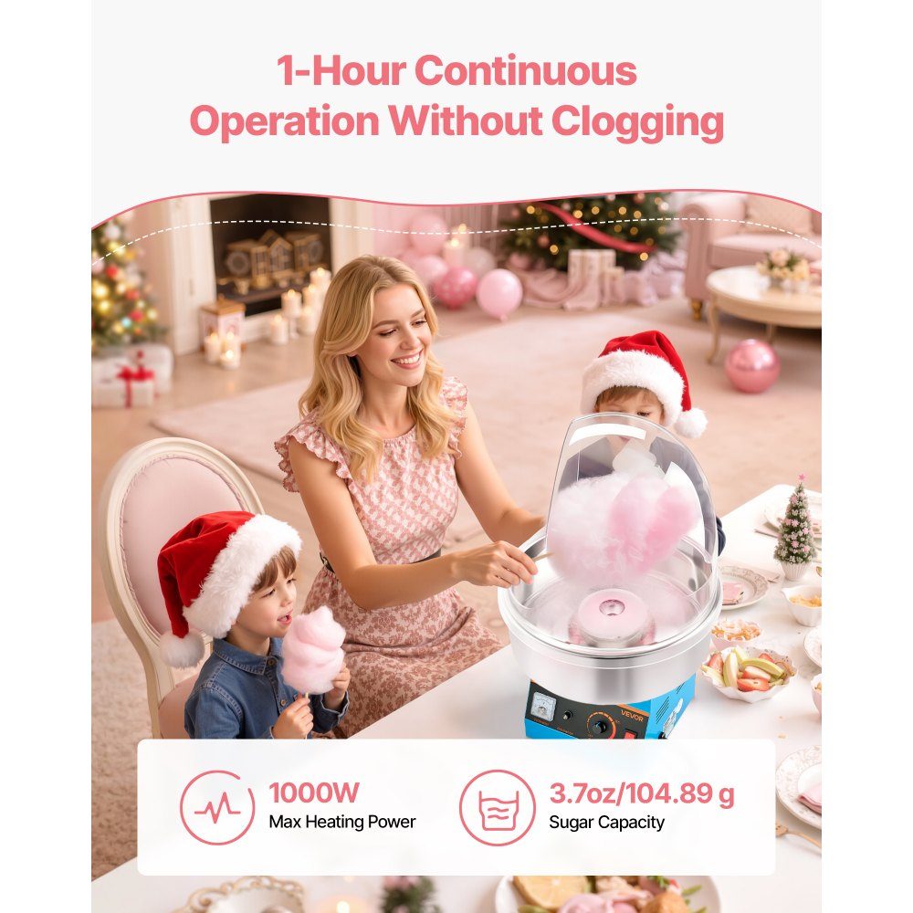 Electric Cotton Candy Machine 1000W, Cotton Candy Machine with Lid & Stainless Steel Bowl & Sugar Spoon, Ideal for Carnival, Birthdays, Family Gatherings, Cotton Candy Machine Blue