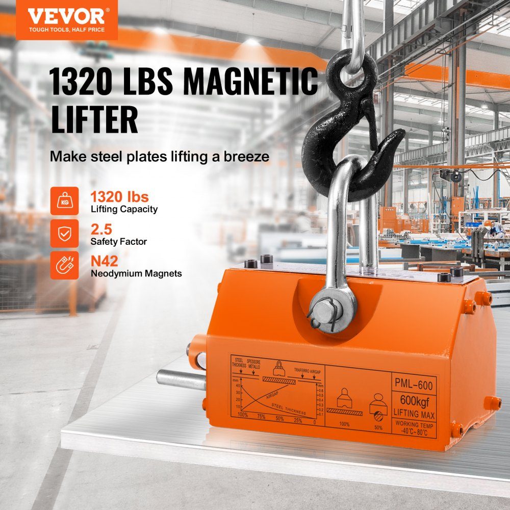 Lasthefmagneet kraanmagneet (600 kg draagvermogen, 1500 kg trekkracht, -40 tot 80 ℃), 12 stuks magneten handbediende vorkhefmagneetheffer magneetheffer geel neodymium hefmagneet gereedschap – Artikelnr. HT-22749