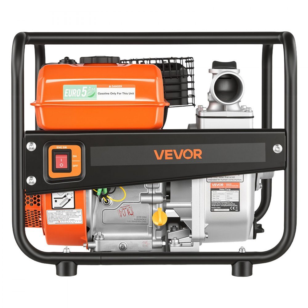 Pompe à eau essence 158 GPM, pompe à eau sale de 2 pouces, pompe à moteur de 7 HP portable avec tuyau de livraison de 25 pieds et pompe de distribution d'eau à turbine en fonte pour l'irrigation, le drainage, les chantiers de construction, les étangs