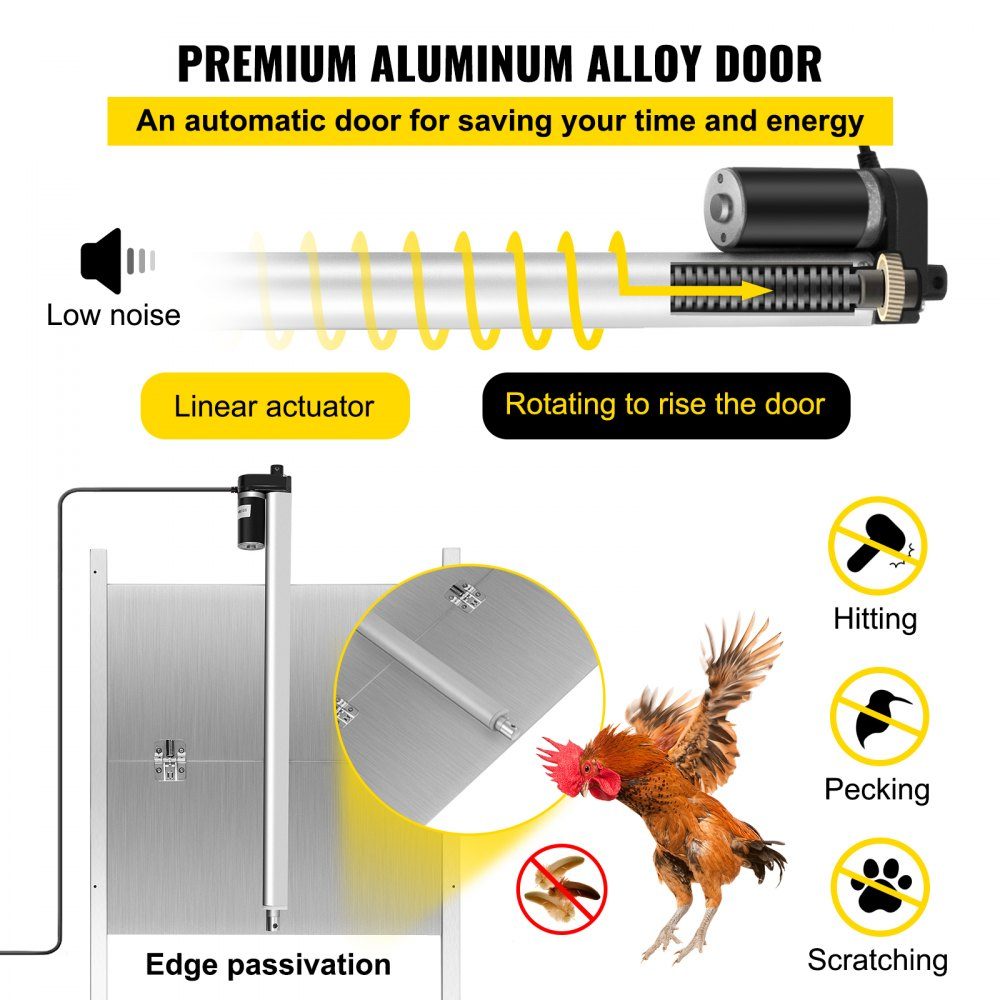 Automatische Hühnerklappe, Aluminiumlegierung/ABS, Hühnertür mit Schieber, 66 W, Hühnertorwächter, 30 x 30 cm, Türöffner mit Lichtsensor, Zeitsteuerung, ideal für den Außen-/Innengebrauch von Hühnerställen