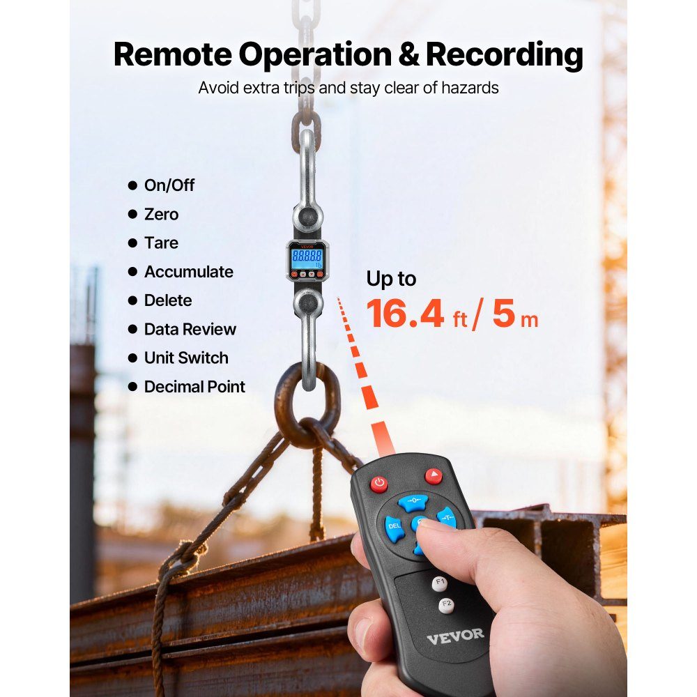 Crane Scale 10T, Digital Hanging Scale, Industrial Scale with Cast Aluminum Housing & LCD Display, 2kg Division & 3 Level Switch, Remote Control, Play Scale, Hook Scale for Garage & Factory