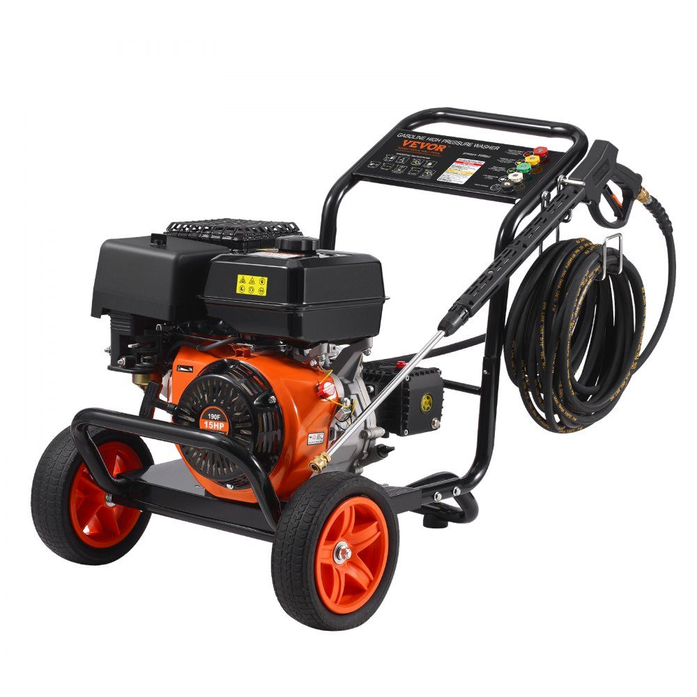 Benzin-Hochdruckreiniger, 4400 PSI, 15 l/min, Terrassenreiniger mit Kupferpumpe, Druckpistole und Verlängerungsstab, 5-Düsen-Set für Autos, Zäune, Häuser, Einfahrten, Terrassen, Möbel