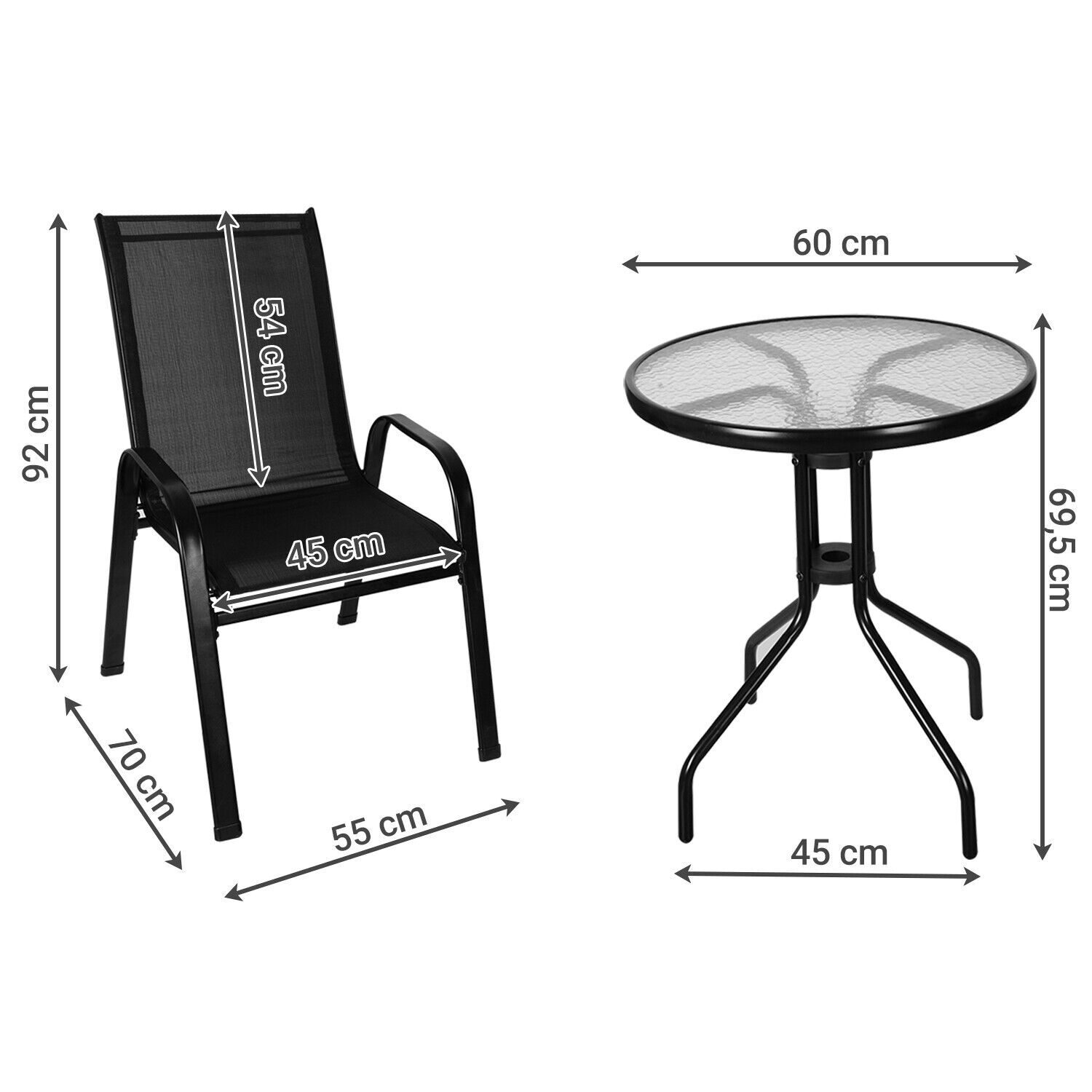 3-teiliges Gartenmöbel-Set, Balkonmöbel-Set, Bistro-Set + Tisch & 2 Stühle